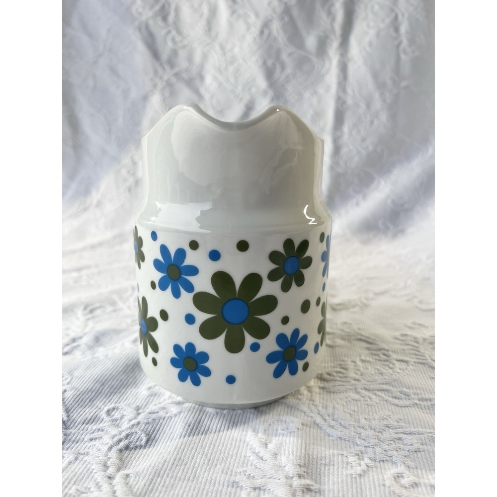 Vintage 60's Blue Green Floral Pitcher Whimsy Home Decor - Picture 4 of 4